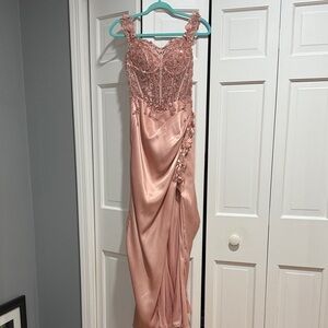 Prom will be here before you know it!! Elegant Pink Lace Evening Gown